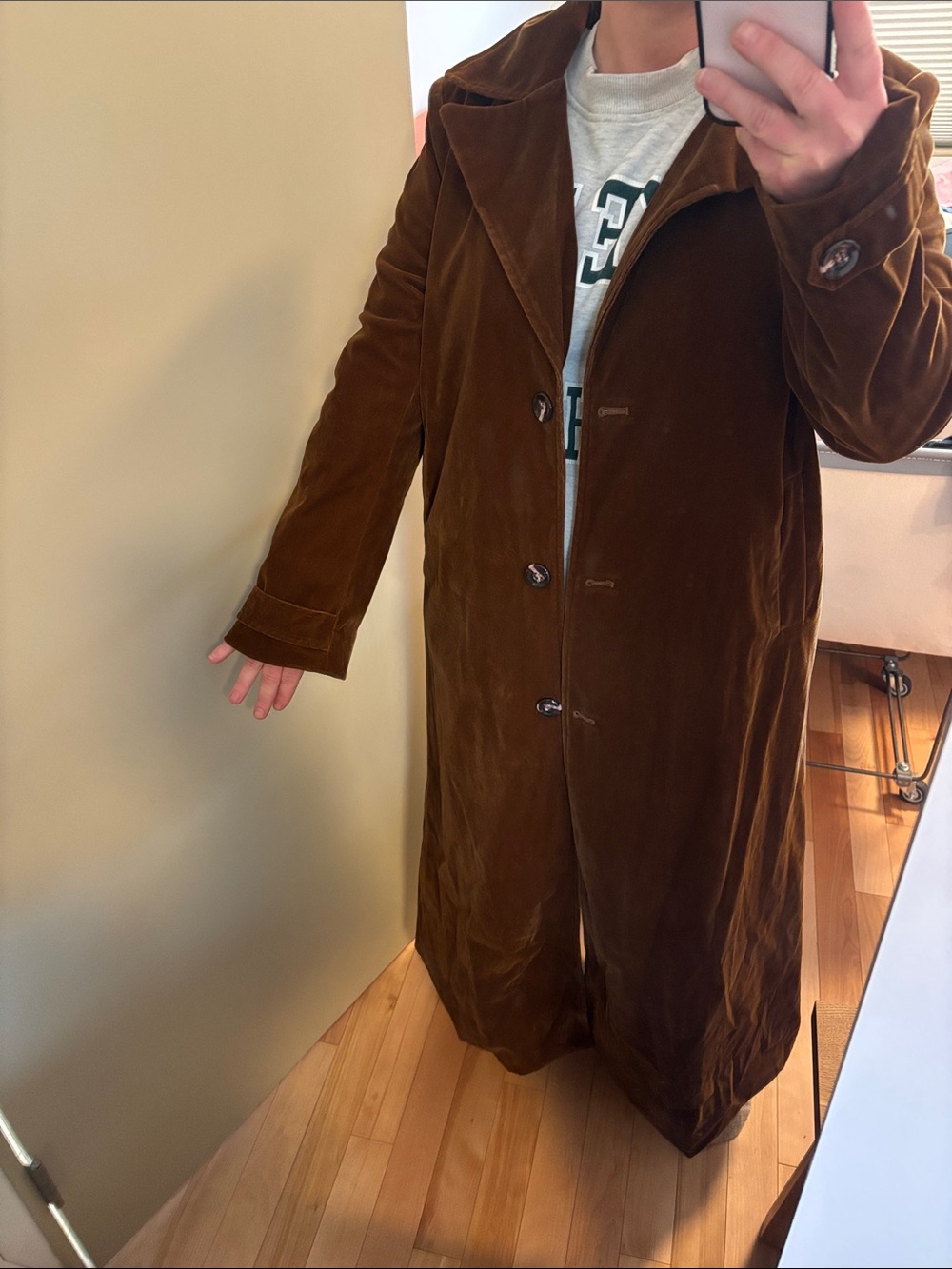 Brown Velvet Long Coat - Picture 7 of 7